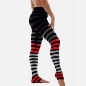 K-DEER Women's Striped Leggings - Black, Gray, and Red